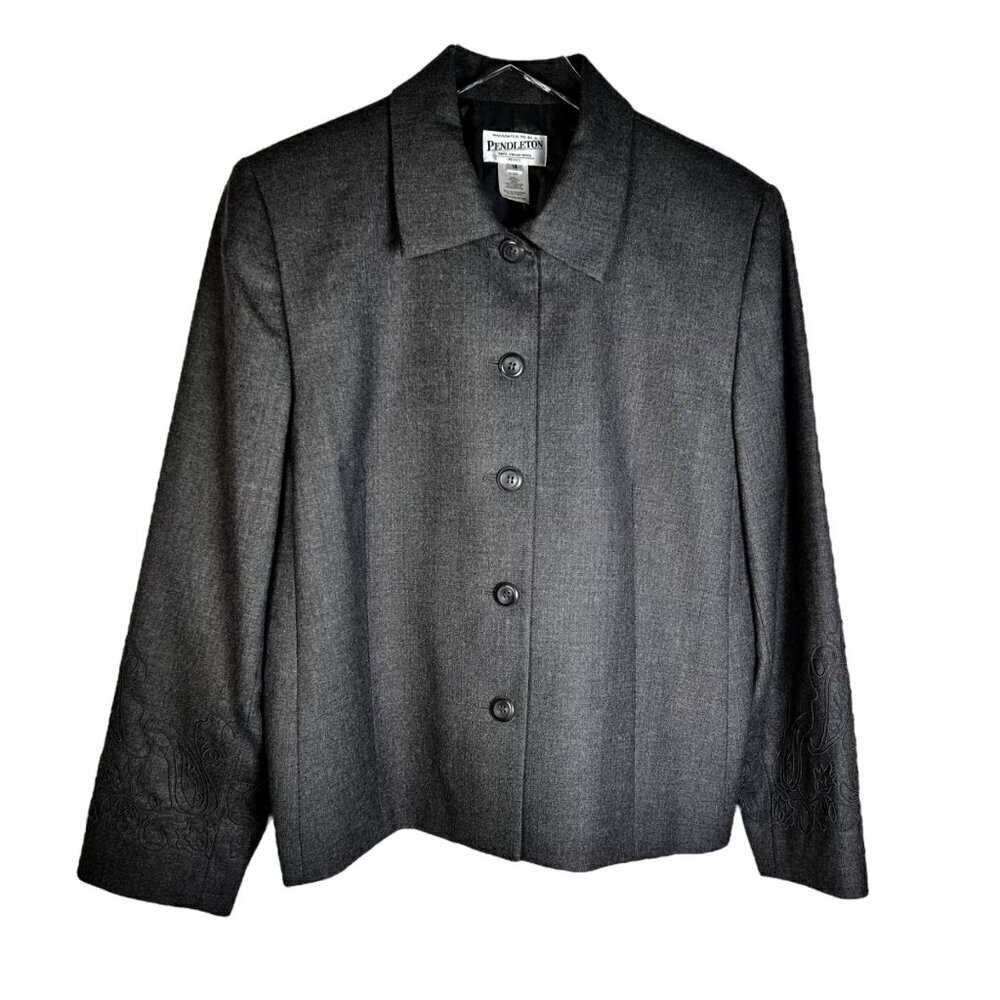 Pendleton 14 Wool Gray Floral Blazer Sport Coat Boho Feminine